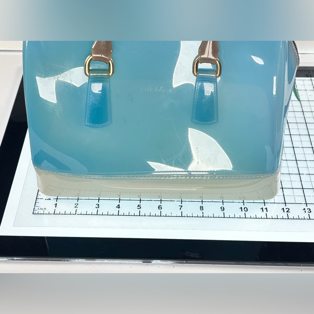 Furla Blue Clear Dome Satchel with Beige Handles - Picture 7 of 12